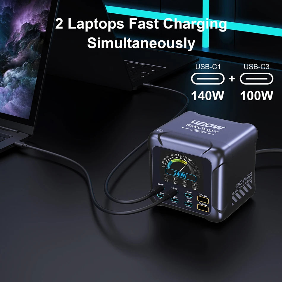 Ubigbuy 420W GaN Charger PPS PD3.1 140W USB Type C Charger Digital Display Ultra Fast Charging Station for MacBook iPhone 17 Samsung