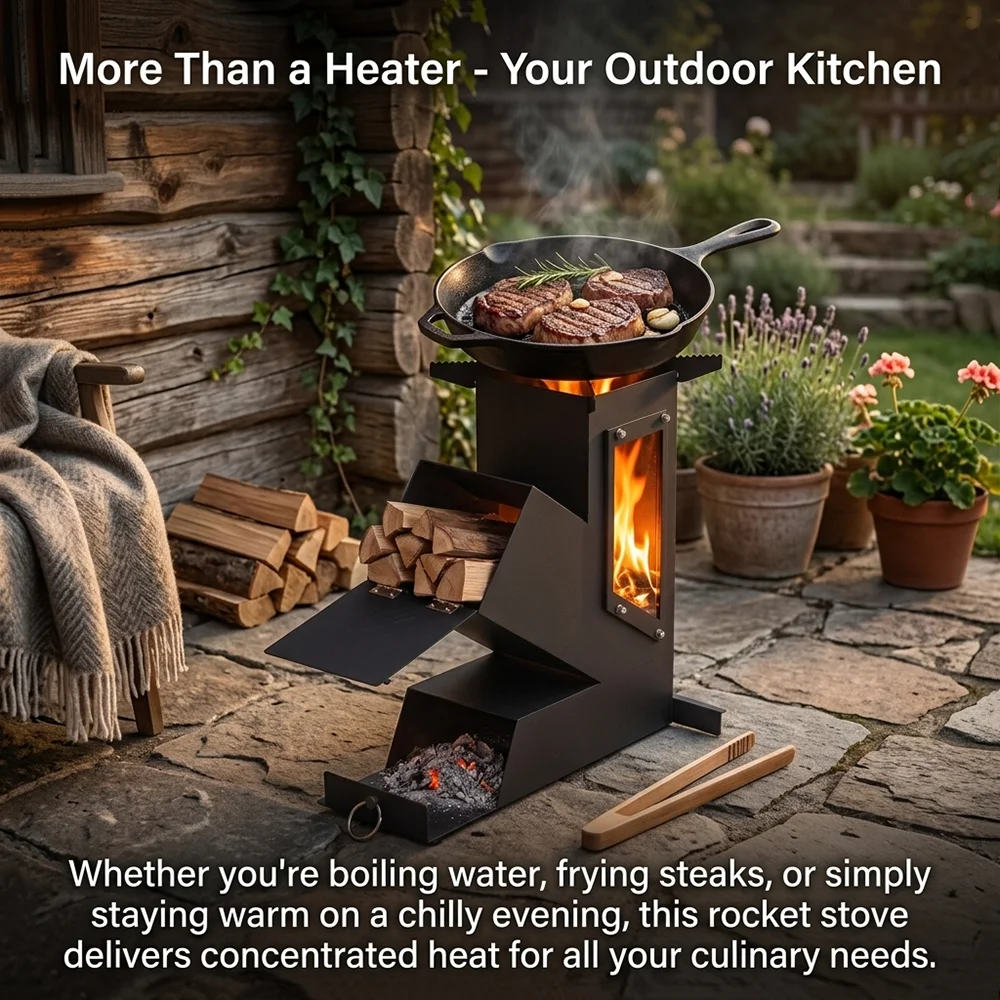 Pandatour Outdoor Portable Stainless Steel Rocket Stove For Outdoor Cooking Camping Stove Heating And Cooking Wood Stove