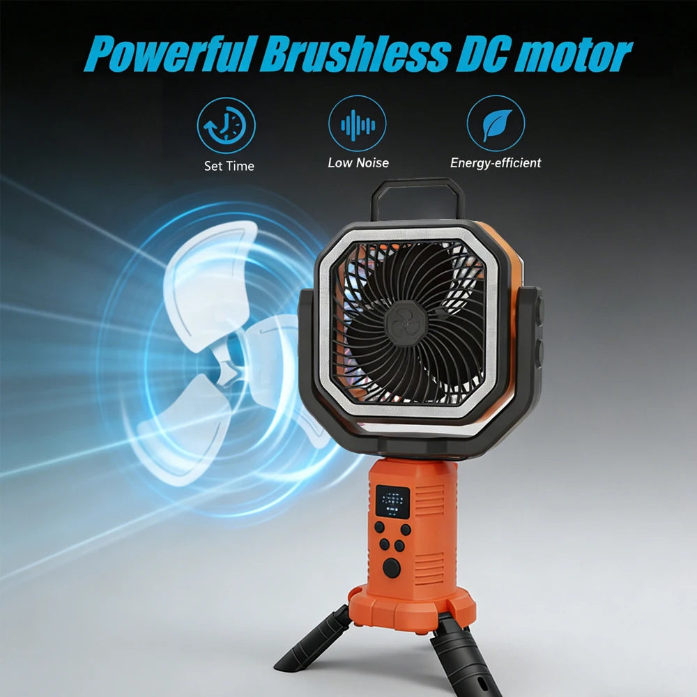 Outdoor Portable Fan 50000mAh Battery Operated with Turbo High-Speed Brushless Motor Auto-Swing for Camping Hiking Picnic BBQ