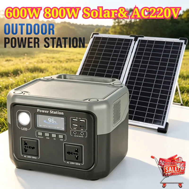 800W Portable Power Station 600W/800W 589WH Solar Generator Backup Power Bank for Outdoor Camping, Home Emergency, RV Travel