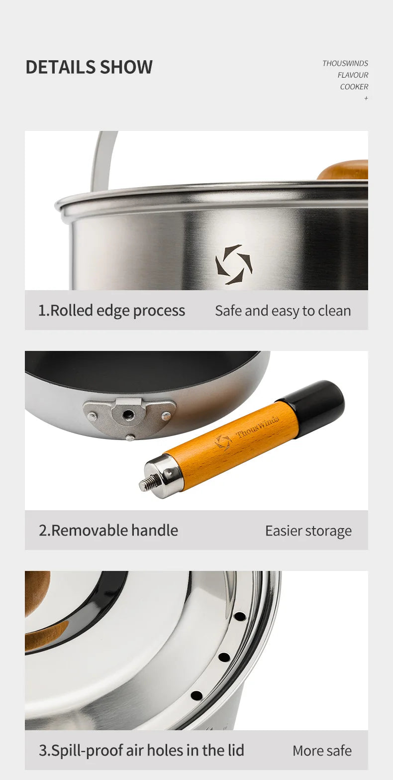 Thous Winds Camping Cookware Set Stainless Steel Outdoor Cooking Kit Tableware Cookset Pan Bowl Kettle Pot Picnic with Mesh Bag