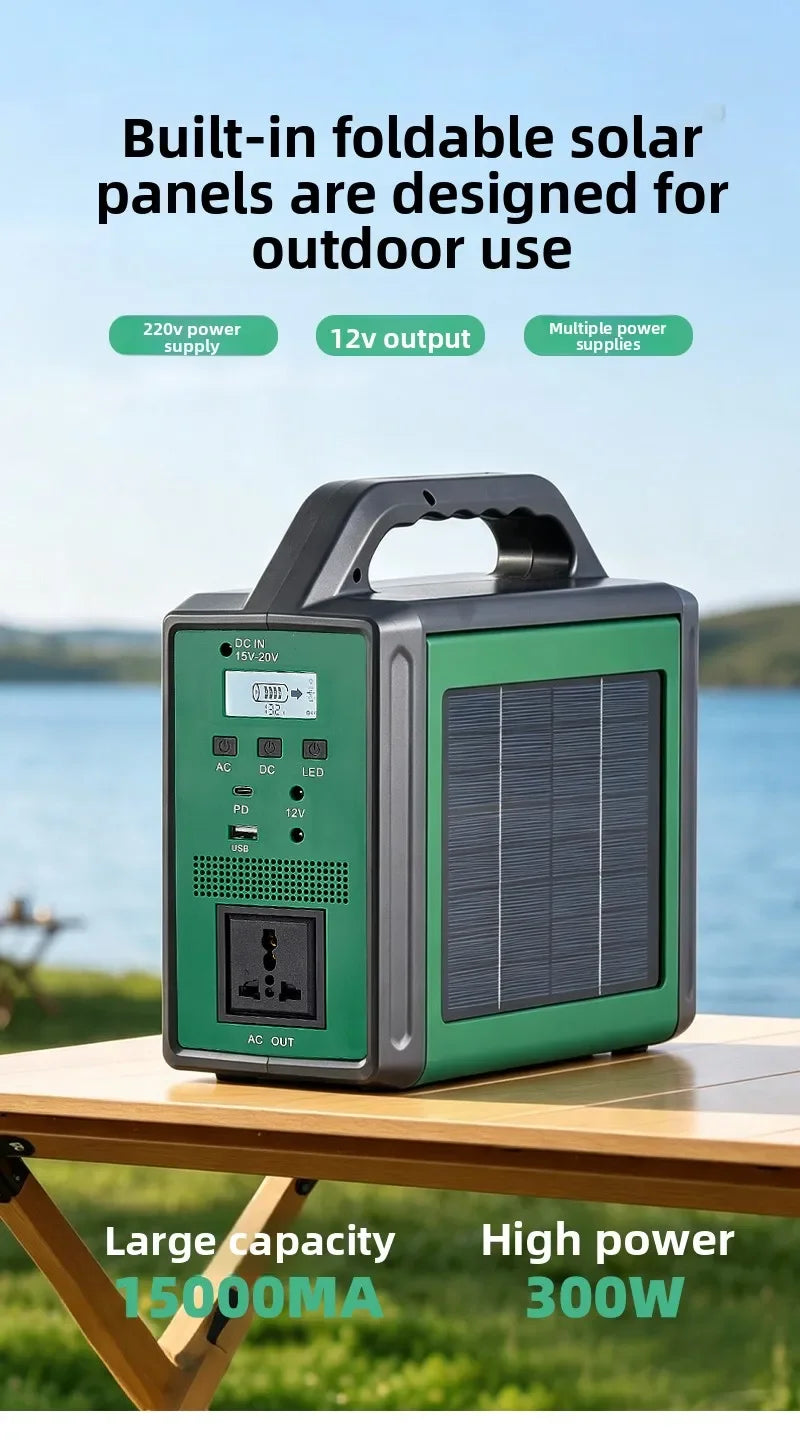 300W Solar Generator Portable Power Station 220V Emergency Backup Power with LED & Solar Panel Outdoor Camping RV Travel