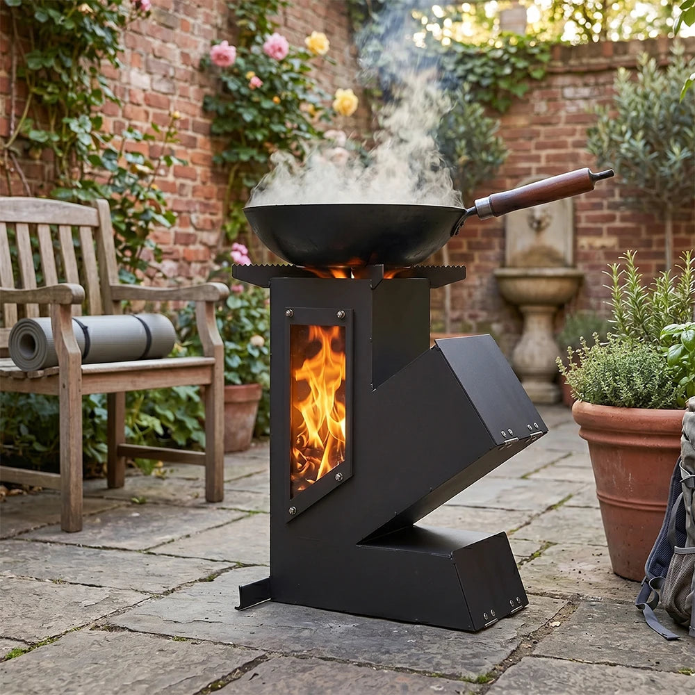 Pandatour Outdoor Portable Stainless Steel Rocket Stove For Outdoor Cooking Camping Stove Heating And Cooking Wood Stove
