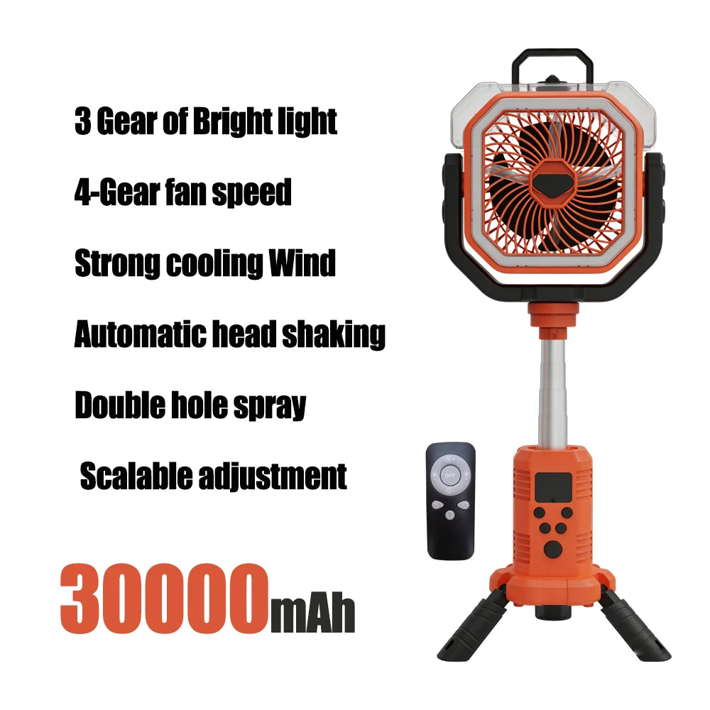 Outdoor Portable Fan 50000mAh Battery Operated with Turbo High-Speed Brushless Motor Auto-Swing for Camping Hiking Picnic BBQ