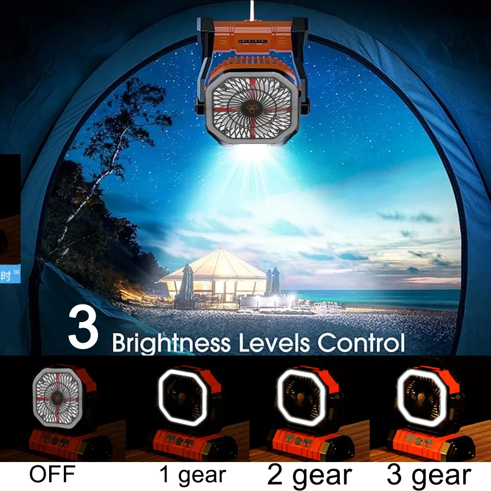 Outdoor Portable Fan 50000mAh Battery Operated with Turbo High-Speed Brushless Motor Auto-Swing for Camping Hiking Picnic BBQ