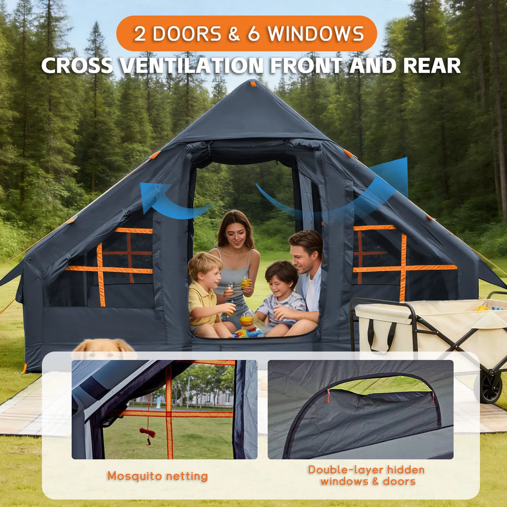 2000mm Waterproof Inflatable Glamping Tent — 3–4 Person Air Tent with Hand Pump