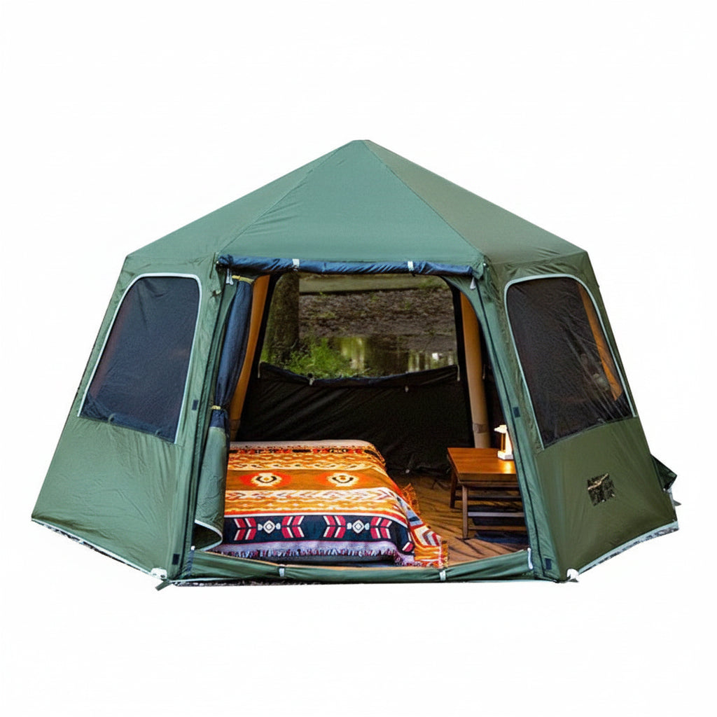 Large Inflatable Camping Tent - Hexagonal, 4-6 Person with Canopy