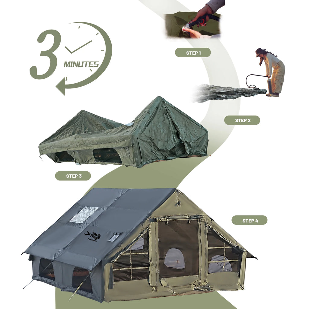 PAKICETUS Inflatable Camping Tent — 4 Season, 4–8 Person with Windows
