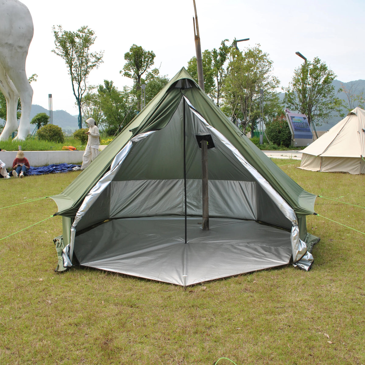 4 Person Bell Tent for Camping - Breathable Spacious Water-Resistant Glamping Tent - Luxury Bell Yurt Outdoor Teepee for Stove Tent4
