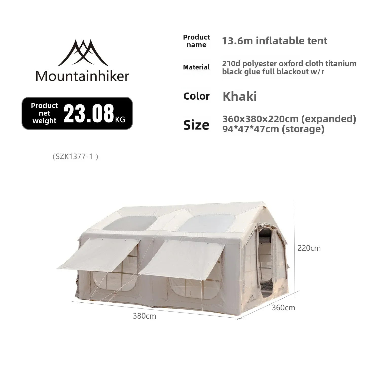 Mountainhiker 13.6m2 Inflatable Family Tent - 8-10 Person, Rainproof