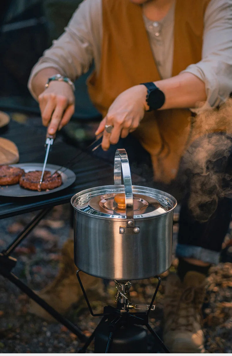 Thous Winds Camping Cookware Set Stainless Steel Outdoor Cooking Kit Tableware Cookset Pan Bowl Kettle Pot Picnic with Mesh Bag