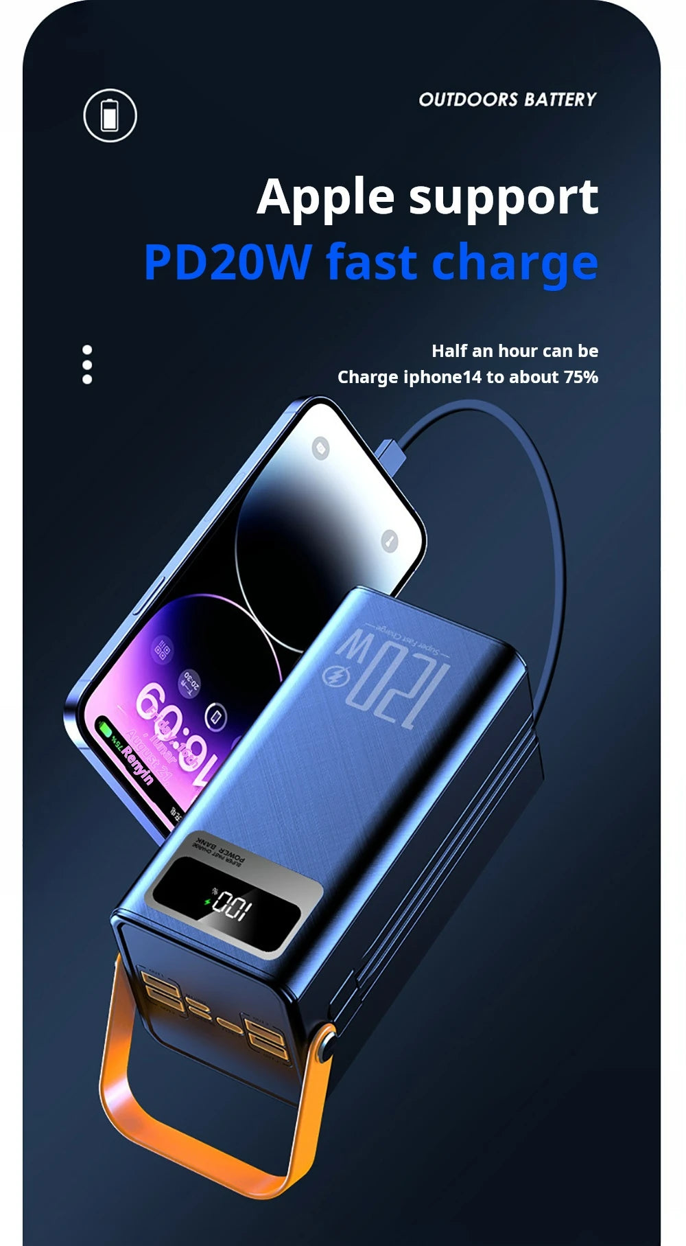 120W Fast Charging Power Station 60000mAh, Portable Large Capacity Power Bank Emergency Charger for Camping Home Use
