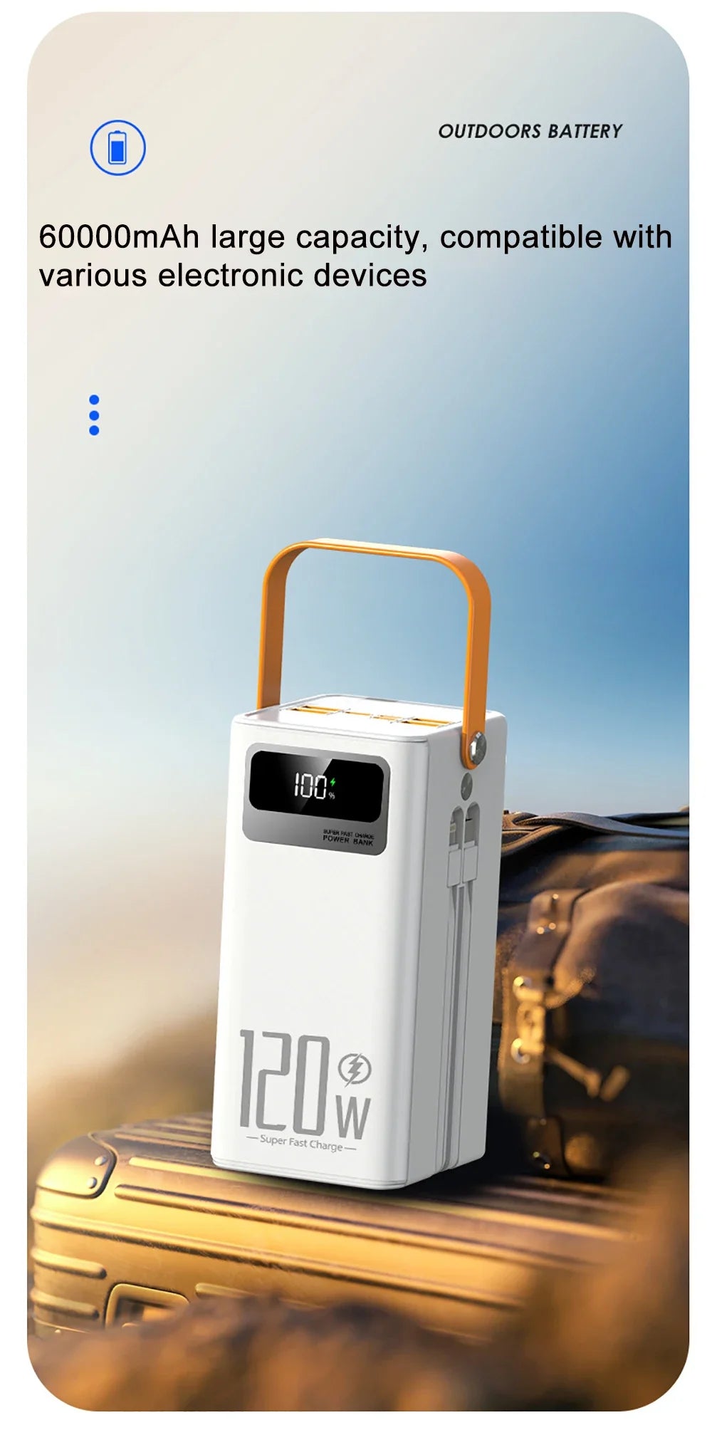 120W Fast Charging Power Station 60000mAh, Portable Large Capacity Power Bank Emergency Charger for Camping Home Use