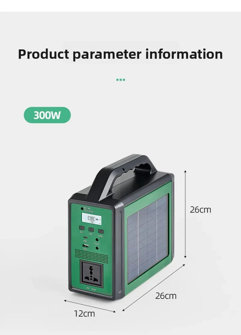 300W Solar Generator Portable Power Station 220V Emergency Backup Power with LED & Solar Panel Outdoor Camping RV Travel