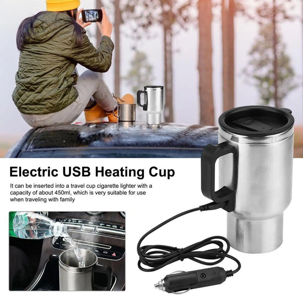 12V Car Heating Travel Mug — 450ml Stainless Steel
