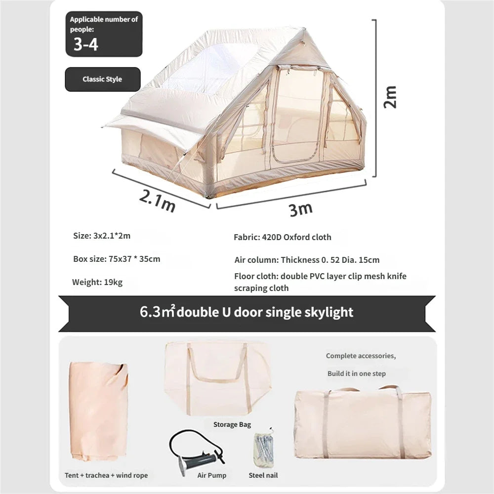 Large Inflatable Camping Tent - 4-Season, 4-8 Person with Windows