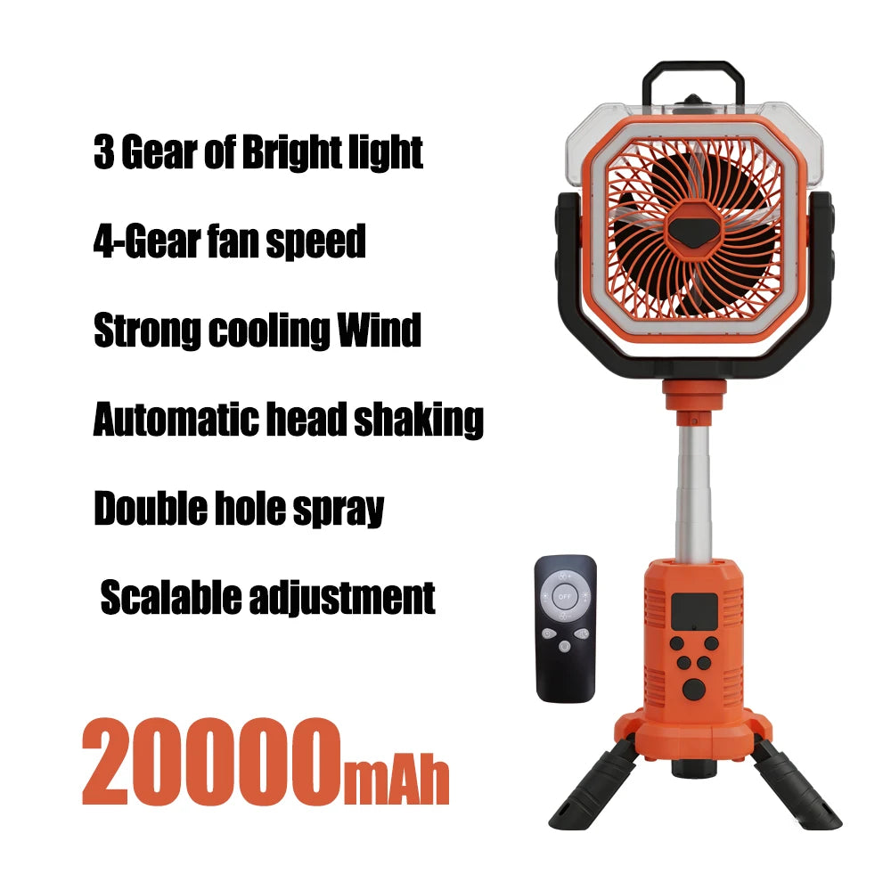 Outdoor Portable Fan 50000mAh Battery Operated with Turbo High-Speed Brushless Motor Auto-Swing for Camping Hiking Picnic BBQ