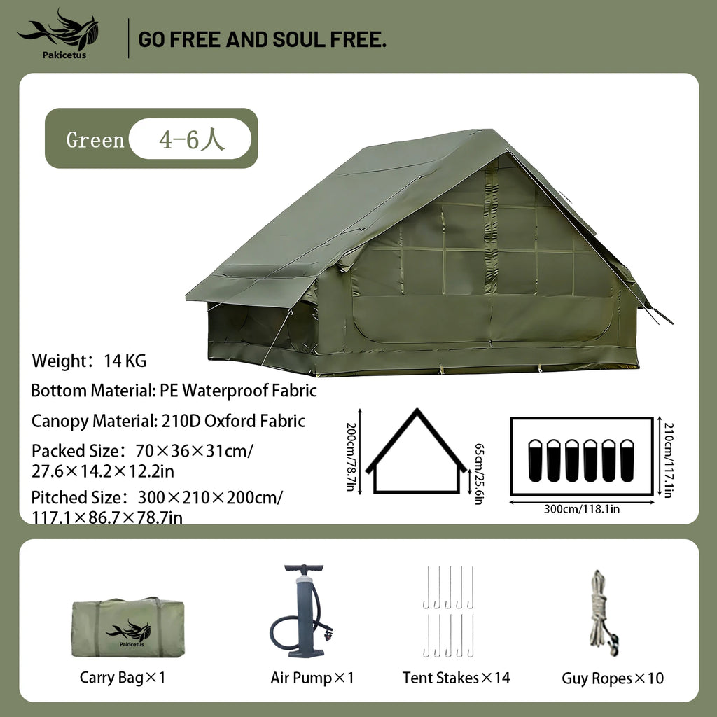 PAKICETUS Inflatable Camping Tent — 4 Season, 4–8 Person with Windows