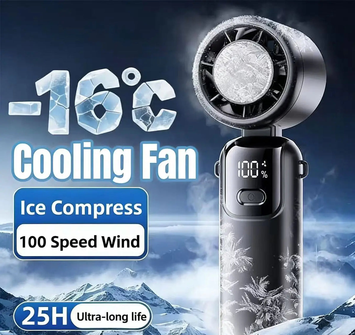 Hanging Ice Pack Handheld High-speed Fan Folding 100 Speed Infinitely Adjustable Fan Portable For Outdoor Neck