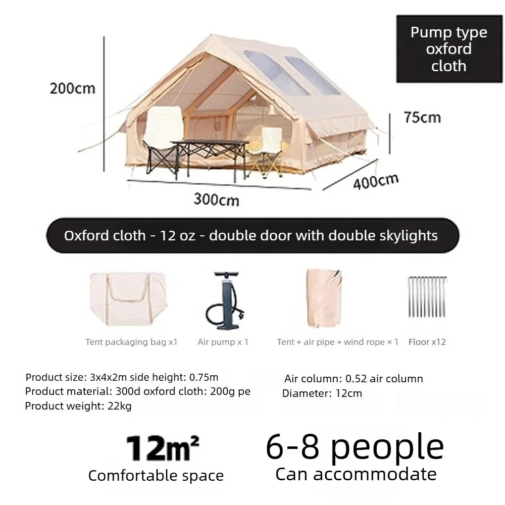 Large Inflatable Camping Tent - 4-Season, 4-8 Person with Windows