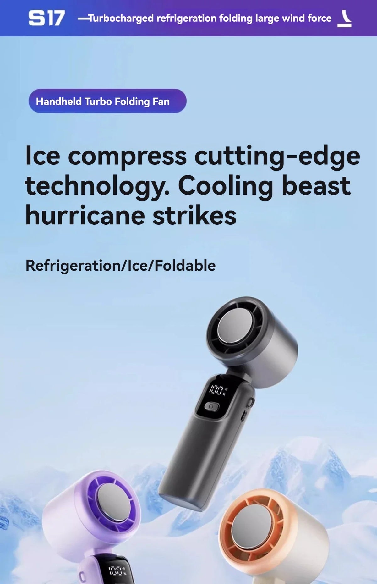 Hanging Ice Pack Handheld High-speed Fan Folding 100 Speed Infinitely Adjustable Fan Portable For Outdoor Neck