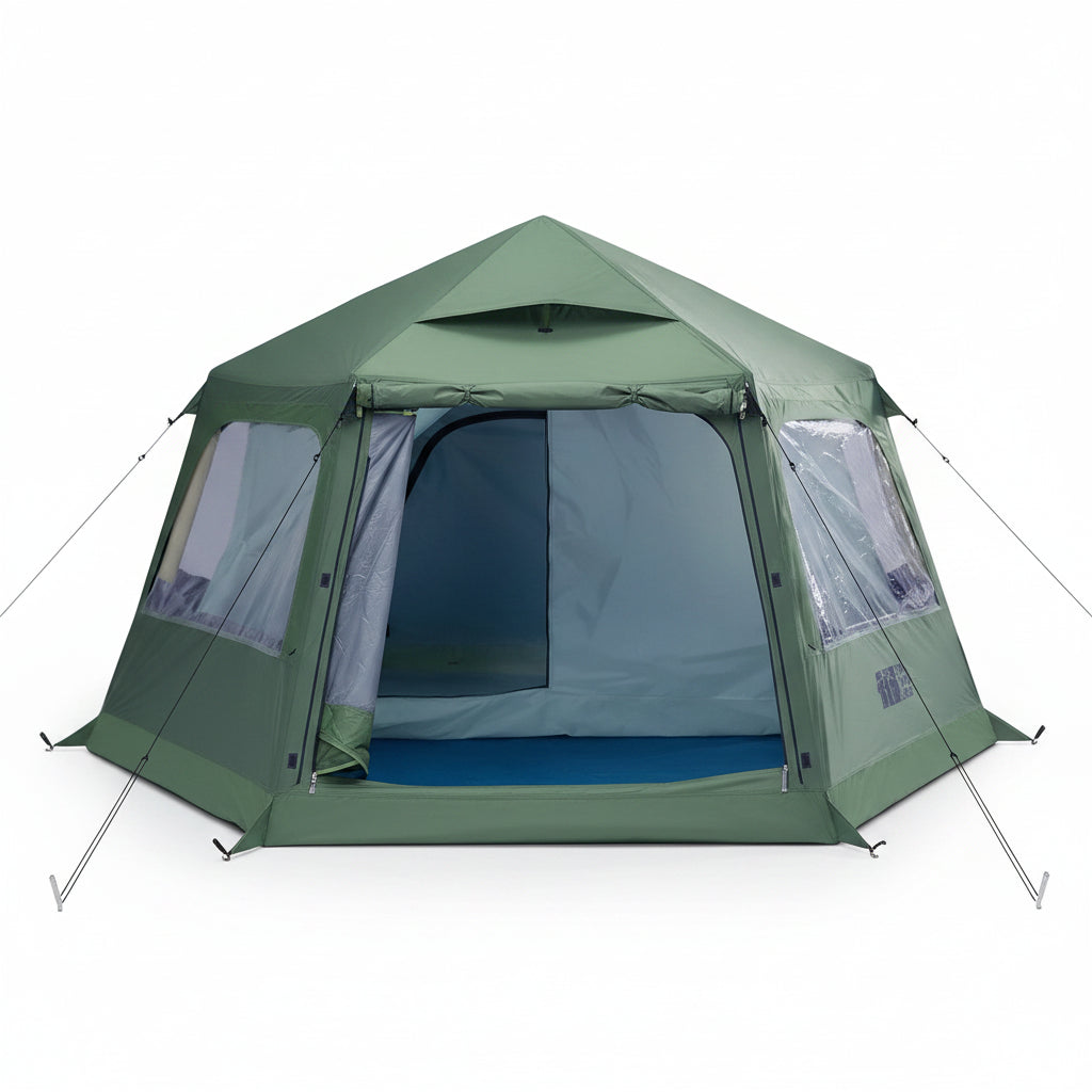 Large Inflatable Camping Tent - Hexagonal, 4-6 Person with Canopy