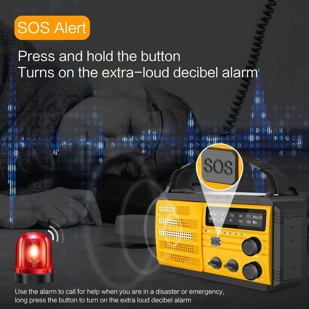 Portable Solar Hand Crank AM/FM Radio — Flashlight, Power Bank & SOS