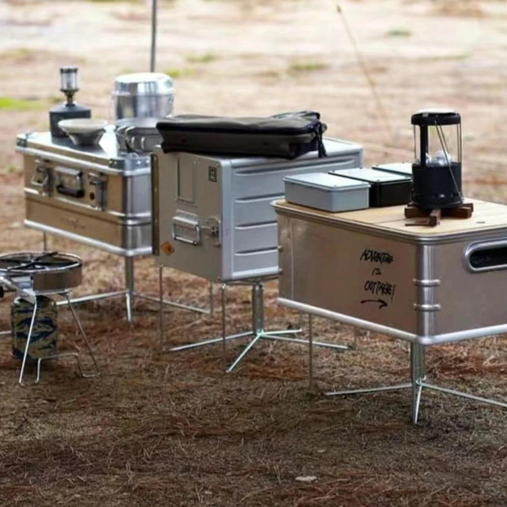 Camping Foldable Metal Stand Portable Aluminum Alloy Box Stand Outdoor Storage Boxes