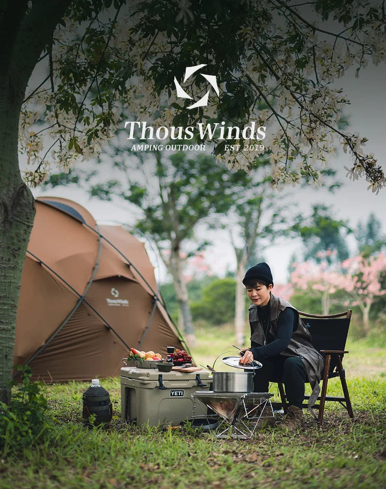 Thous Winds Camping Cookware Set Stainless Steel Outdoor Cooking Kit Tableware Cookset Pan Bowl Kettle Pot Picnic with Mesh Bag