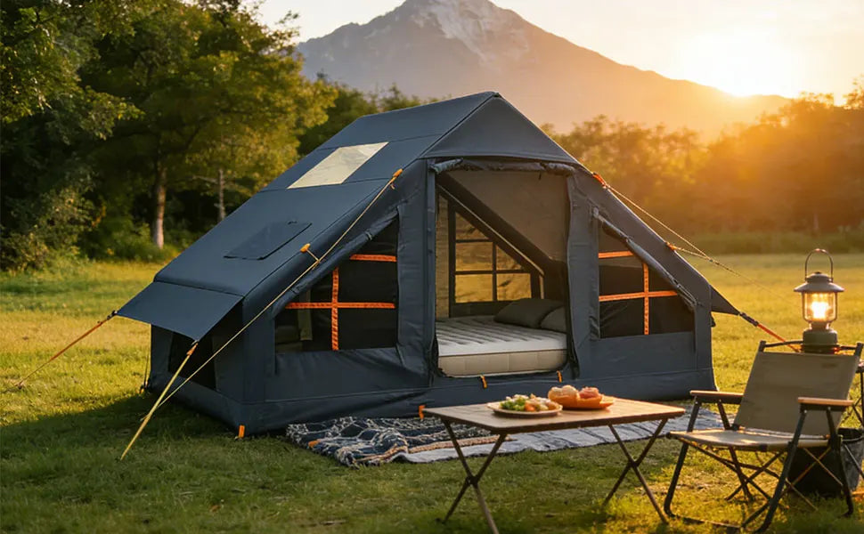 2000mm Waterproof Inflatable Glamping Tent — 3–4 Person Air Tent with Hand Pump