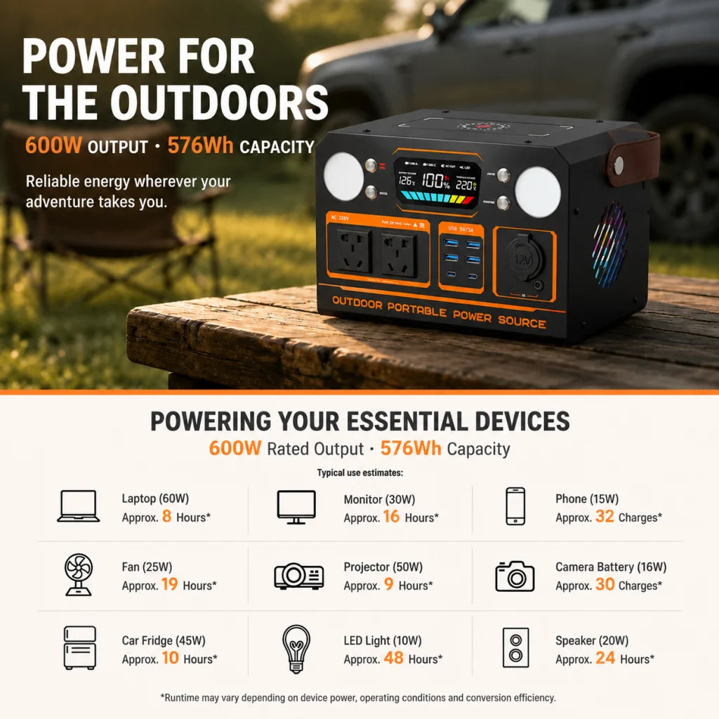 Outdoor power supply 500W/600W portable large-capacity battery, with AC socket, camping self-driving live broadcast power outage