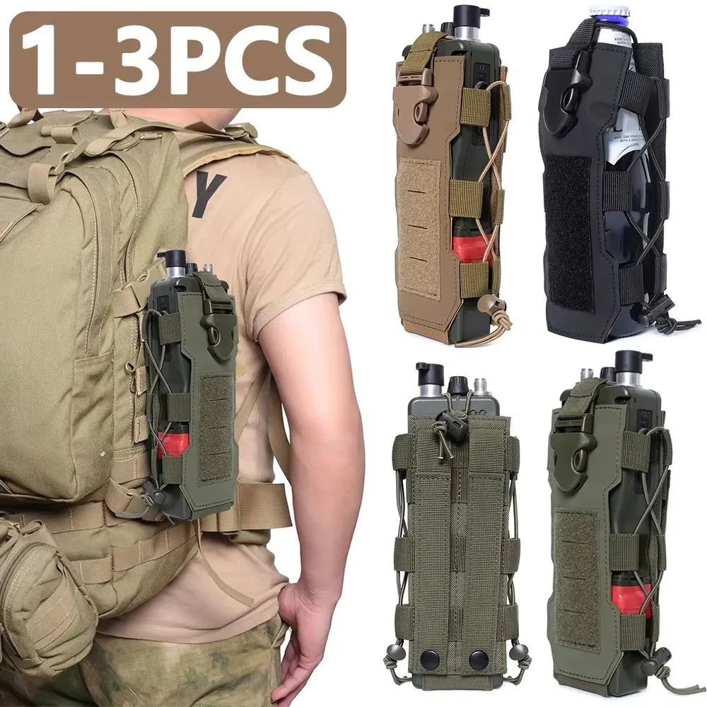 Tactical Molle Water Bottle Pouch Bag Military Outdoor Travel Hiking Drawstring Water Bottle Holder, Kettle Carrier Bag, 1-3Pcs