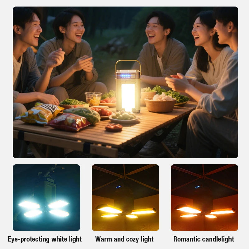 Rechargeable LED Camping Lantern — 6 Modes, Solar & Type-C Charging