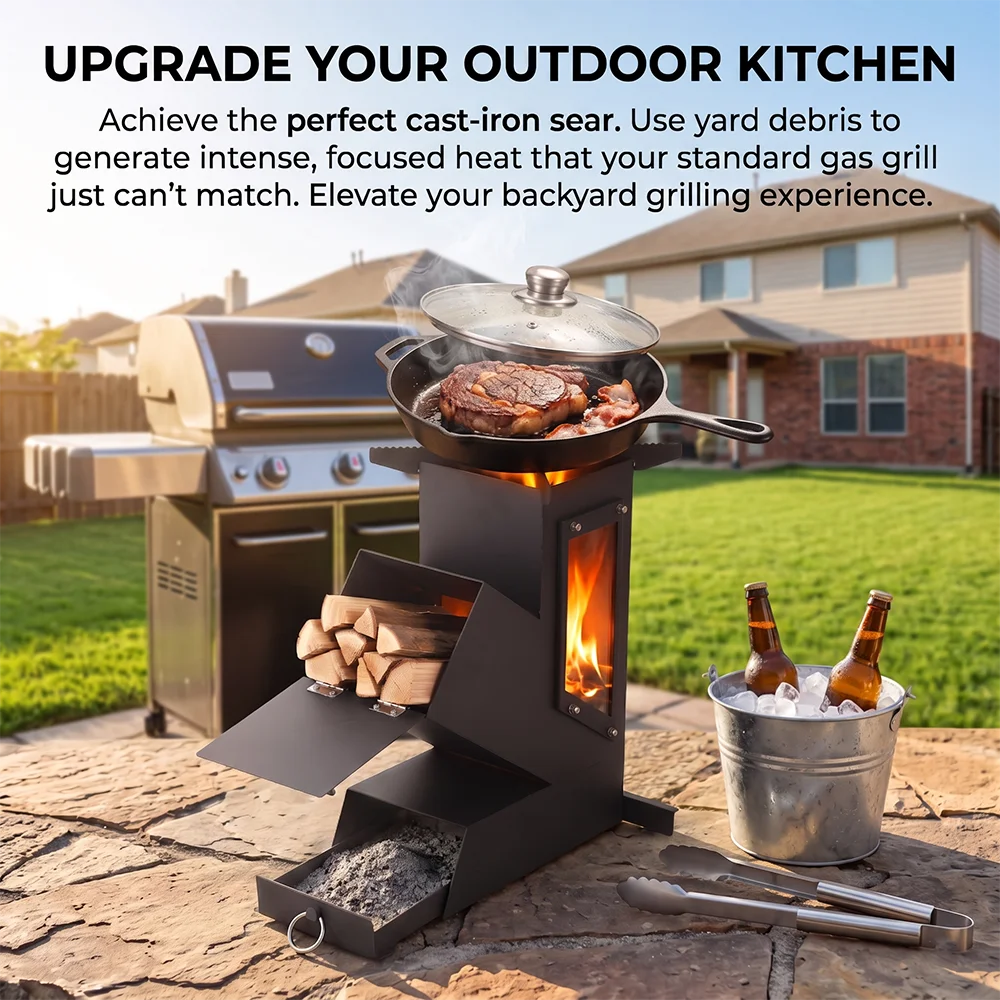 Pandatour Outdoor Portable Stainless Steel Rocket Stove For Outdoor Cooking Camping Stove Heating And Cooking Wood Stove