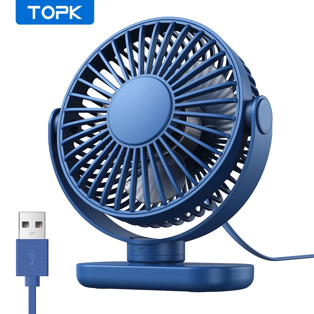 TOPK Mini Portable fan Standing fans for Room Camping,Rechargeable Electric USB Personal Fan Desk Table Stand Fan Table for Home