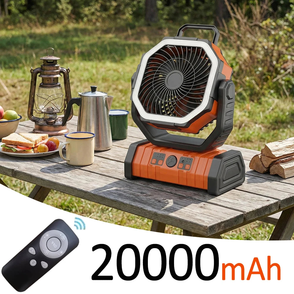 Outdoor Portable Fan 50000mAh Battery Operated with Turbo High-Speed Brushless Motor Auto-Swing for Camping Hiking Picnic BBQ