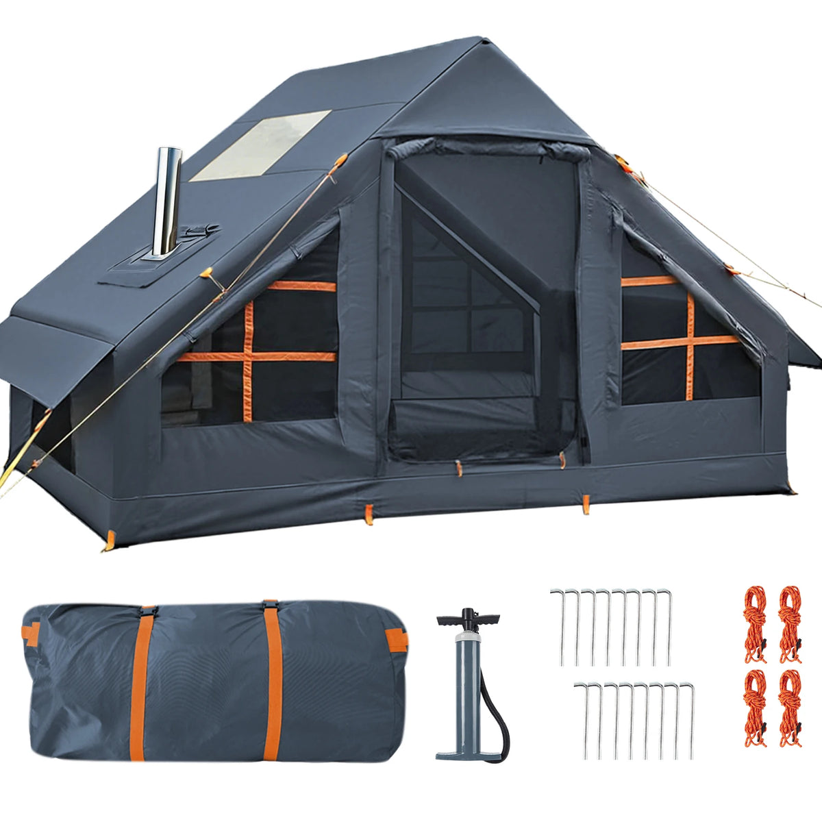 2000mm Waterproof Inflatable Glamping Tent — 3–4 Person Air Tent with Hand Pump