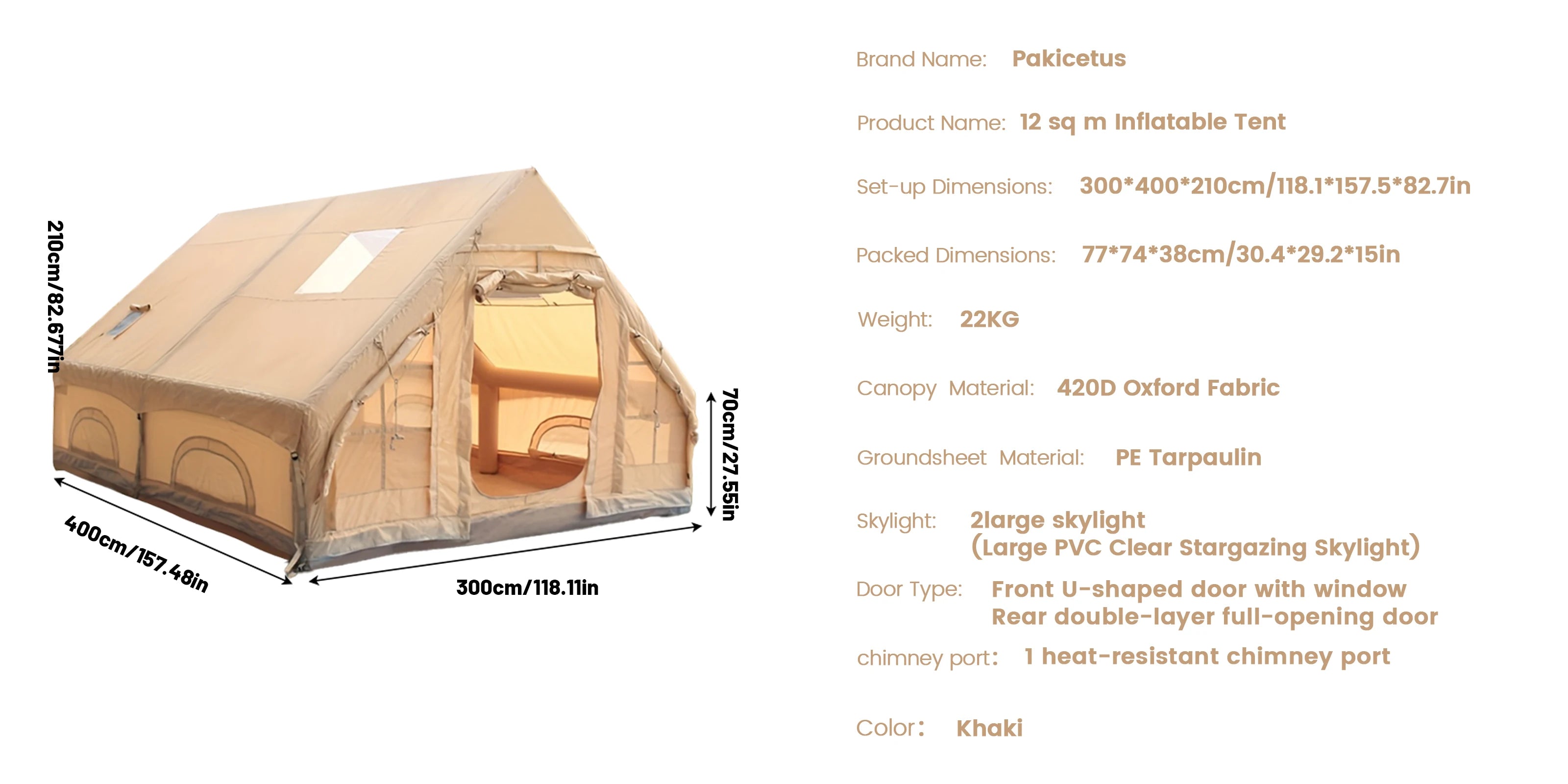 PAKICETUS Inflatable Camping Tent — 4 Season, 4–8 Person with Windows