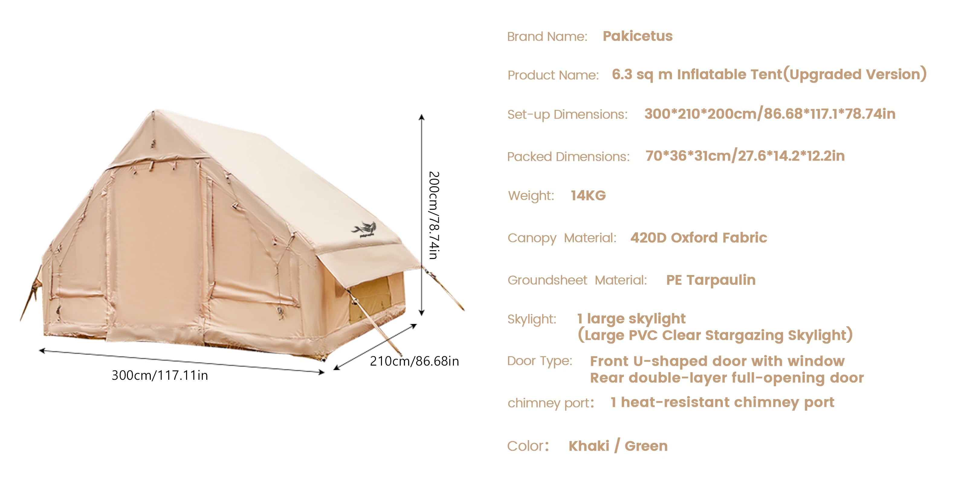 PAKICETUS Inflatable Camping Tent — 4 Season, 4–8 Person with Windows