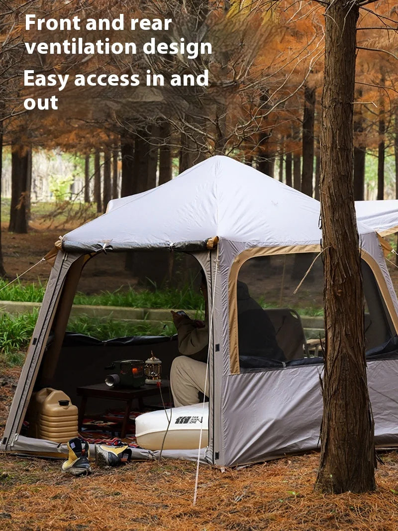 Large Inflatable Camping Tent - Hexagonal, 4-6 Person with Canopy