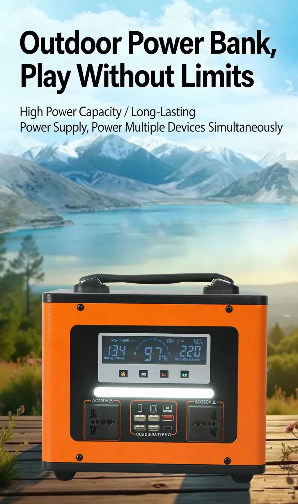 New High Power 600W 500W Portable Power Station 220V 55Ah/40Ah Solar Outdoor Mobile Power Supply Home Emergency Energy Storage