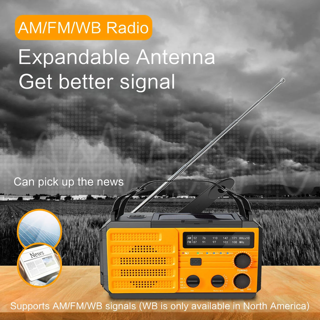 Portable Solar Hand Crank AM/FM Radio — Flashlight, Power Bank & SOS