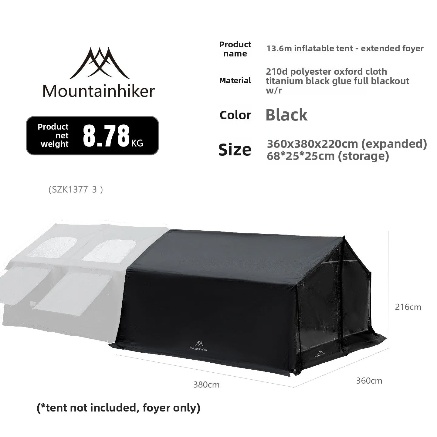 Mountainhiker 13.6m2 Inflatable Family Tent - 8-10 Person, Rainproof