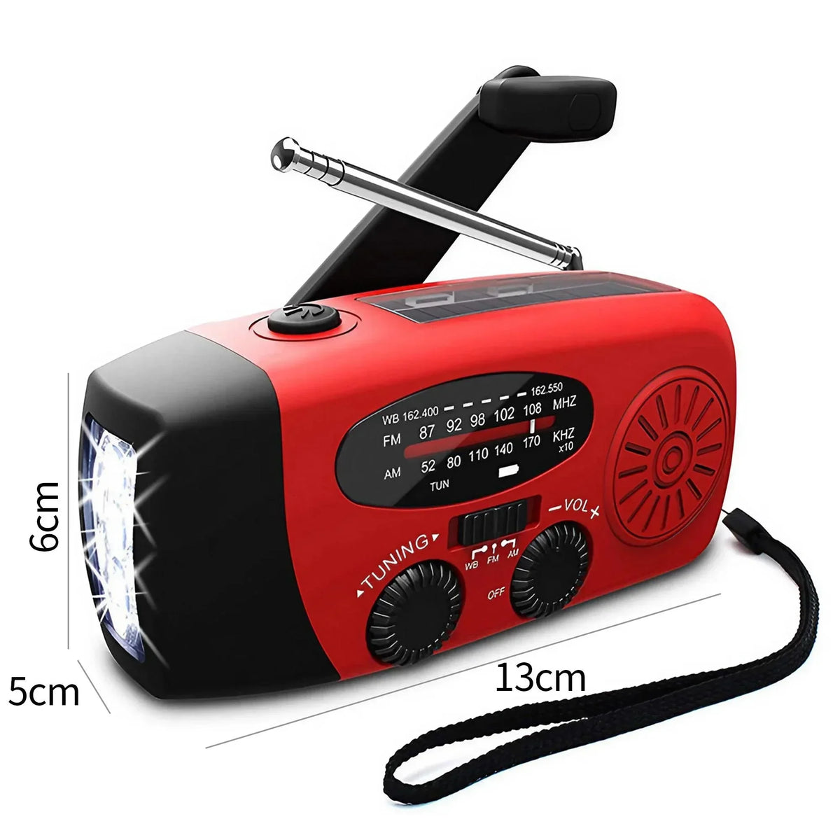 Portable Solar Hand Crank AM/FM Radio — Flashlight, Power Bank & SOS