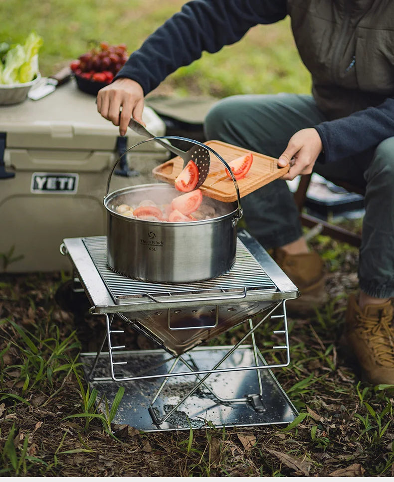 Thous Winds Camping Cookware Set Stainless Steel Outdoor Cooking Kit Tableware Cookset Pan Bowl Kettle Pot Picnic with Mesh Bag