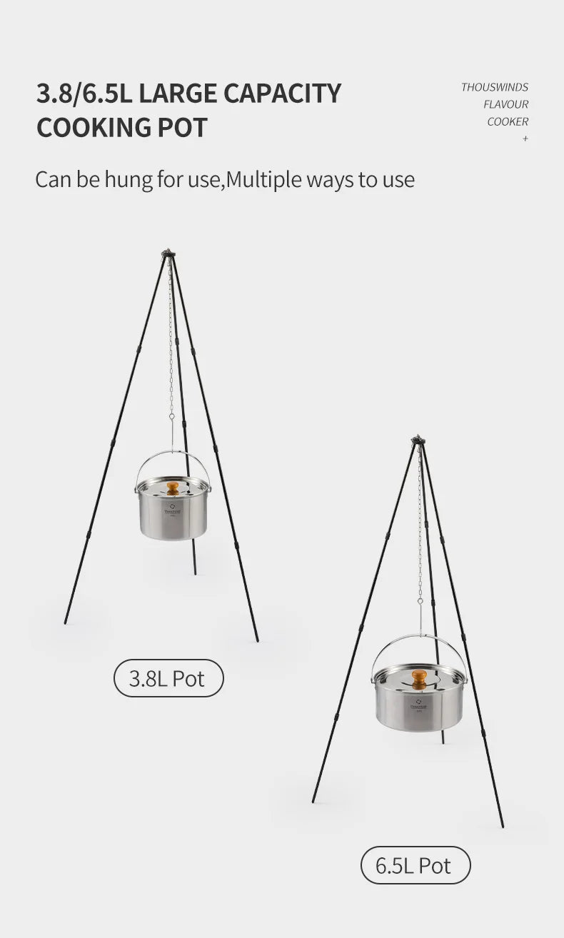 Thous Winds Camping Cookware Set Stainless Steel Outdoor Cooking Kit Tableware Cookset Pan Bowl Kettle Pot Picnic with Mesh Bag
