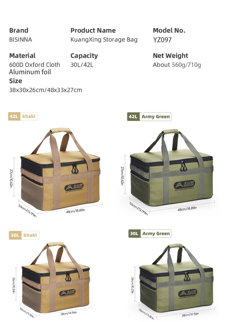 BISINNA Camping Storage Bag — 26L/30L/42L Gas Tank & Cookware Carrier