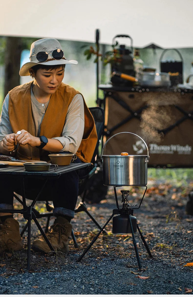 Thous Winds Camping Cookware Set Stainless Steel Outdoor Cooking Kit Tableware Cookset Pan Bowl Kettle Pot Picnic with Mesh Bag