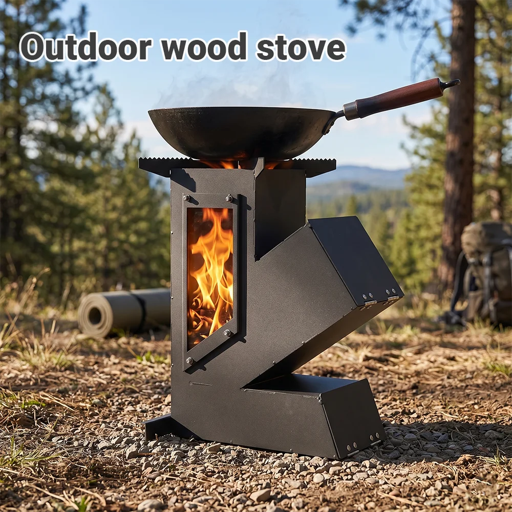 Pandatour Outdoor Portable Stainless Steel Rocket Stove For Outdoor Cooking Camping Stove Heating And Cooking Wood Stove