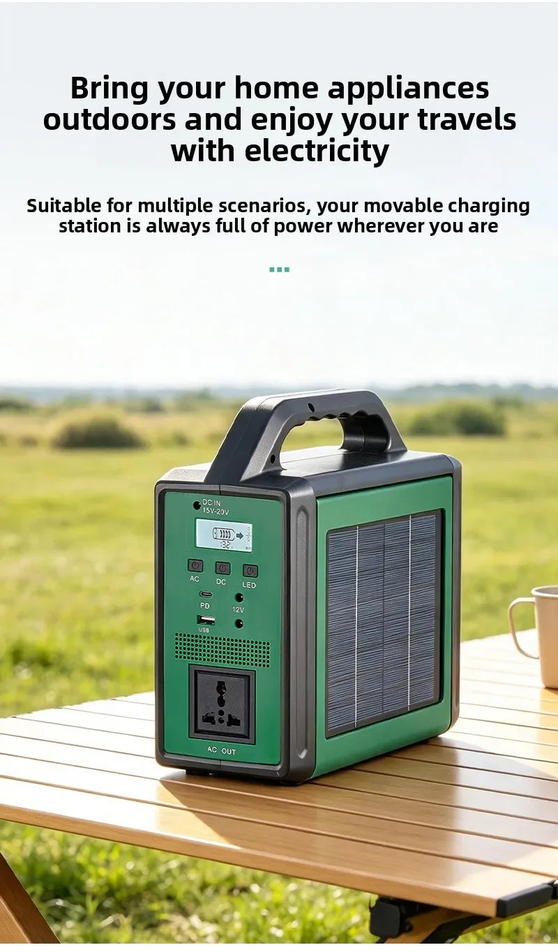 300W Solar Generator Portable Power Station 220V Emergency Backup Power with LED & Solar Panel Outdoor Camping RV Travel